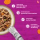 Katzenpfote an einer Schüssel Nassfutter vor magentafarbenem Hintergrund; deutscher Text listet Vorteile: Haut & Fell, Immunsystem, Muskeln, Verdauung.