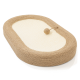 Katzensch scratching pad aus Naturfasern mit runder Form und einem daran befestigten, baumelnden Spielzeugball.