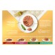 Timbale ronde de pâté pour chat sur assiette blanche avec basilic et fourchette dorée ; texte visible 'GOURMET™ GOLD' et étiquettes de variété.