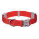 Rote Hundehalsband mit silbernen Sprenkeln und einer grauen Schnalle, mit dem Markennamen 'RUFFWEAR' auf dem Verschluss.