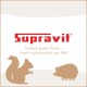 Supravit-Logo mit deutschem Text "Einfach gutes Futter – Frisch und natürlich seit 1965" und Silhouetten eines Eichhörnchens und eines Igels.