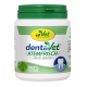 Behälter mit cdVet dentaVet Atemfrisch Atemerfrischer für Haustiere, beschriftet mit "100% Natur" mit einem grünen Deckel und Zahn-Icon.
