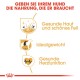 Bild zur Förderung der Hundenahrung mit dem Text: 'GEBEN SIE IHREM HUND DIE NAHRUNG, DIE ER BRAUCHT.' Icons für Haut-, Gewichts- und Herzgesundheit.