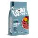 Hellblauer 1‑kg-Beutel WOW Dog ‚Ente Senior Mini‘ Enten-Trockenfutter, Schüssel mit Entenfleisch auf der Vorderseite, ‚Made in Austria‘-Label