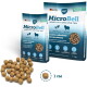 Verpackung von MicroBell Hundefutter, 4 kg, mit deutschem Text, der "100% Vegan", "0% Tier" und ernährungsphysiologische Vorteile angibt.