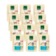 Zwölf Beutel Real Nature Haustierfutter, mit Illustrationen von Rehen, Kaninchen und Vögeln, beschriftet "Original" und "Adult."