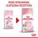 Dwie różowe torby karmy Royal Canin Kitten (stare i nowe) ze czerwonym grotem; widoczne napisy: NOWE OPAKOWANIA, ULEPSZONA RECEPTURA, ROYAL CANIN, KITTEN, Up to 12 months
