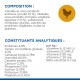 Emballage de nourriture pour animaux affichant la composition et les constituants analytiques, y compris du poulet (10 %), des protéines (4,8 %) et des vitamines A, D3, E et C.