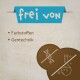 Das Bild zeigt ein blaues Banner mit dem Text "frei von" und listet "Farbstoffen" und "Gentechnik" auf, was auf keine Farbstoffe oder Gentechnik hinweist.