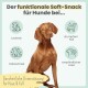 Brauner Hund mit deutschem Text 'Der funktionale Soft-Snack...' und Banner 'Ganzheitliche Unterstützung für Haut & Fell'.