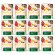 Zwölf Dosen Hundefutter 'Morgen-Menü' mit Bio-Hühnchen, Früchten und Kartoffeln, gekennzeichnet als glutenfrei und geeignet für empfindliche Hunde.