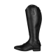 Schwarze Leder-Reitstiefel mit einem eleganten Design, mit einer Schnürung vorne und einem Knopfdetail an der Seite.