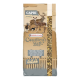 Eine Tüte "Capri Muesli" von Versele-Laga, mit Bildern von einem Reh, einer Ziege und einem Hund, mit einem rustikalen Design und einer Zaunillustration.