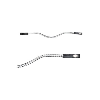 Schwarze Haustierleine, verziert mit funkelnden Strasssteinen, mit einem Ledergriff und einem Metallschild mit der Aufschrift "Kavalak."