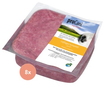 Rohes Rindfleisch verpackt in einem klaren Tablett, beschriftet mit "proCani buy nature", mit deutschem Text, der "Maufleisch / Lefzen" und Nährwertangaben enthält.