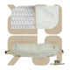 Weißes geflochtenes Haustierbett mit einem plüschigen Kissen, das Nahaufnahmen der Textur des Stoffes und der Füllung zeigt, markiert mit "ROHRSCHNEIDER®".
