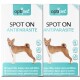 OptiPet Spot On Antiparasitenbehandlung Verpackung mit einem Basenji-Hund, mit mehrsprachigen Anwendungshinweisen für Flöhe, Zecken und Milben.