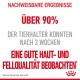 Bild zur Förderung von Tiernahrung mit dem Text: "Über 90% der Tierhalter konnten nach 3 Wochen eine gute Haut- und Fellqualität beobachten."
