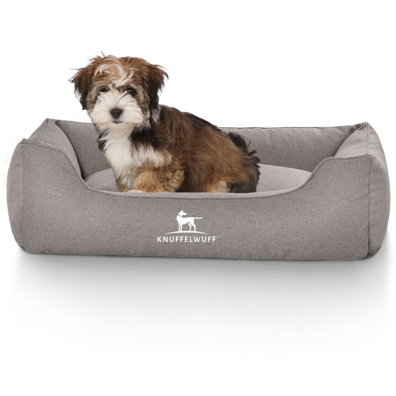 Knuffelwuff Hundebett Crispino aus Velours mit Handwebcharakter grau M-L