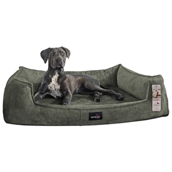 ® Orthopädisches Hundebett FRANKLIN Kuscheliger Teddy-Stoff - Hundesofa dunkles olivgrün 1,6 m, 25 cm, 1,1 m