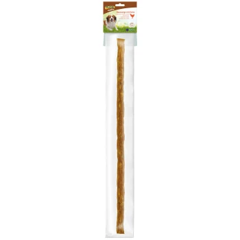 Chew stick with chicken in clear packaging, labeled "Kausstange mit Huhn" and "Quality made in Europe."