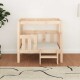 Holz-Haustierbett mit einer unteren Stufe, ausgestattet mit einem weichen Kissen und einem minimalistischen Design, platziert in einem hellen Raum mit einer Pflanze.