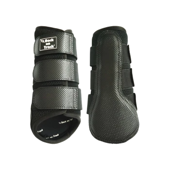 Schwarze Haustierstiefel aus Netzmaterial mit verstellbaren Riemen, mit dem Logo "Back on Track".