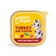 Edgard Cooper turkey and chicken cat pâté 85g tray, yellow label with cartoon cat and text "PATÉ FOR ADULT CATS"