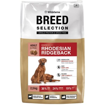 Tüte 'BREED SELECTION' Rhodesian Ridgeback Adult Hundefutter, Single-Protein & getreidefrei, 2,5 kg, 36% Rind, 24% Protein.