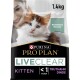 Purina Pro Plan LiveClear Kittenfutter, 1,4 kg Beutel, mit einem flauschigen Kätzchen auf der Vorderseite, gekennzeichnet für Kätzchen unter 1 Jahr.