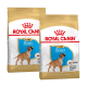 Zwei Säcke Royal Canin Puppy Boxer Hundefutter, mit einem Boxer-Welpen auf der Verpackung, mit Text, der die ernährungsphysiologischen Vorteile für die Rasse hervorhebt.