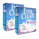 Deux boîtes de litière pour chats super premium Ever Clean Lavender, présentant un chat blanc duveteux sur l'emballage.