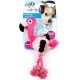 Produktverpackung: afp All for Paws DJ Flamingo Ultraschall-rosa Plüsch-Flamingo-Hundespielzeug mit geflochtenem Seilschwanz (Hund mit Kopfhörern).