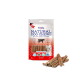 Verpackung von Natural Dog Chews Bovine Puppy Sticks mit einem kleinen Hund, mit Text, der "100% Delicious Pure Air Dried" und "Premium Dog Food" hervorhebt.