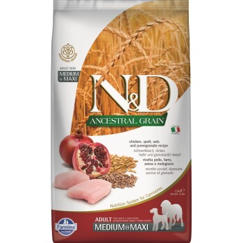 FARMINA N&D Dog ANCESTRAL GRAIN Adult Medium/Maxi Huhn, Dinkel und Granatapfel 12kg 2,5 kg