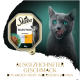 Sheba Selection Katzenfutter in Sauce mit Rind und Pute, 85g Packung, mit dem Text "Ausgezeichneter Geschmack, dem Katzen nicht widerstehen können."