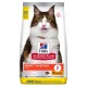 Hill's Science Plan cat food bag featuring a fluffy cat licking its lips, labeled "Perfect Digestion" for adult cats, with chicken and brown rice.