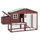 Holzhaustierhaus mit einem geneigten grünen Dach, einem kleinen Fenster und einer seitlichen Nistbox, das einen geräumigen geschlossenen Bereich mit einer Tür bietet.
