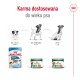 Opakowanie karmy dla psów Royal Canin, pokazujące opcje dla szczeniąt, dorosłych psów i psów seniorów z zaleceniami wiekowymi w języku polskim.