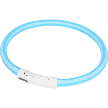 Anneau de jouet pour animaux de compagnie bleu avec une poignée en plastique blanc comportant un interrupteur marche/arrêt.