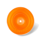 Helle orangefarbene Hundespielzeug-Frisbee mit einem zentralen Loch, mit dem eingeprägten Text "SNOOP" an der Seite.