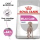 Royal Canin Relax Care hondenvoerzak voor angstige honden, met 'MAXI' label en claims van +44% verbetering van normaal gedrag.