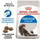 Torba z karmą dla kotów Royal Canin Indoor Long Hair z ilustracją rozciągającego się kota długowłosego, z tekstem o zdrowym odżywianiu i zapobieganiu kulkom włosowym.