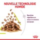 Nourriture pour animaux de compagnie dans une sauce crémeuse avec le texte : "NOUVELLE TECHNOLOGIE HUMIDE" et "Bouchées régulières en sauce onctueuse."