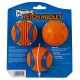 Chuckit! Fetch Medley Hundespielzeug-Pack mit drei orange-blauen Gummibällen für langlebiges Apportierspiel.