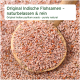 Original indische Flohsamen in einem Holzlöffel, umgeben von losen Samen, mit dem Text "Original Indische Flohsamen – naturbelassen & rein."