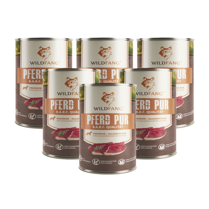 Wildfang Nassfutter Pferd pur - BARF Qualität 6x800 g