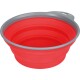 Roter zusammenklappbarer Futternapf für Haustiere mit grauem Rand und Griff, entworfen für einfache Lagerung und Tragbarkeit.