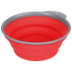 Gamelle pour animaux pliable rouge avec un bord et une poignée grise, conçue pour un rangement et une portabilité faciles.