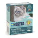 Opakowanie karmy dla kotów pokazujące twarz kota, oznaczone "BOZITA Fresh Menu with Atlantic Ocean Haddock," z 89% składników pochodzenia zwierzęcego.